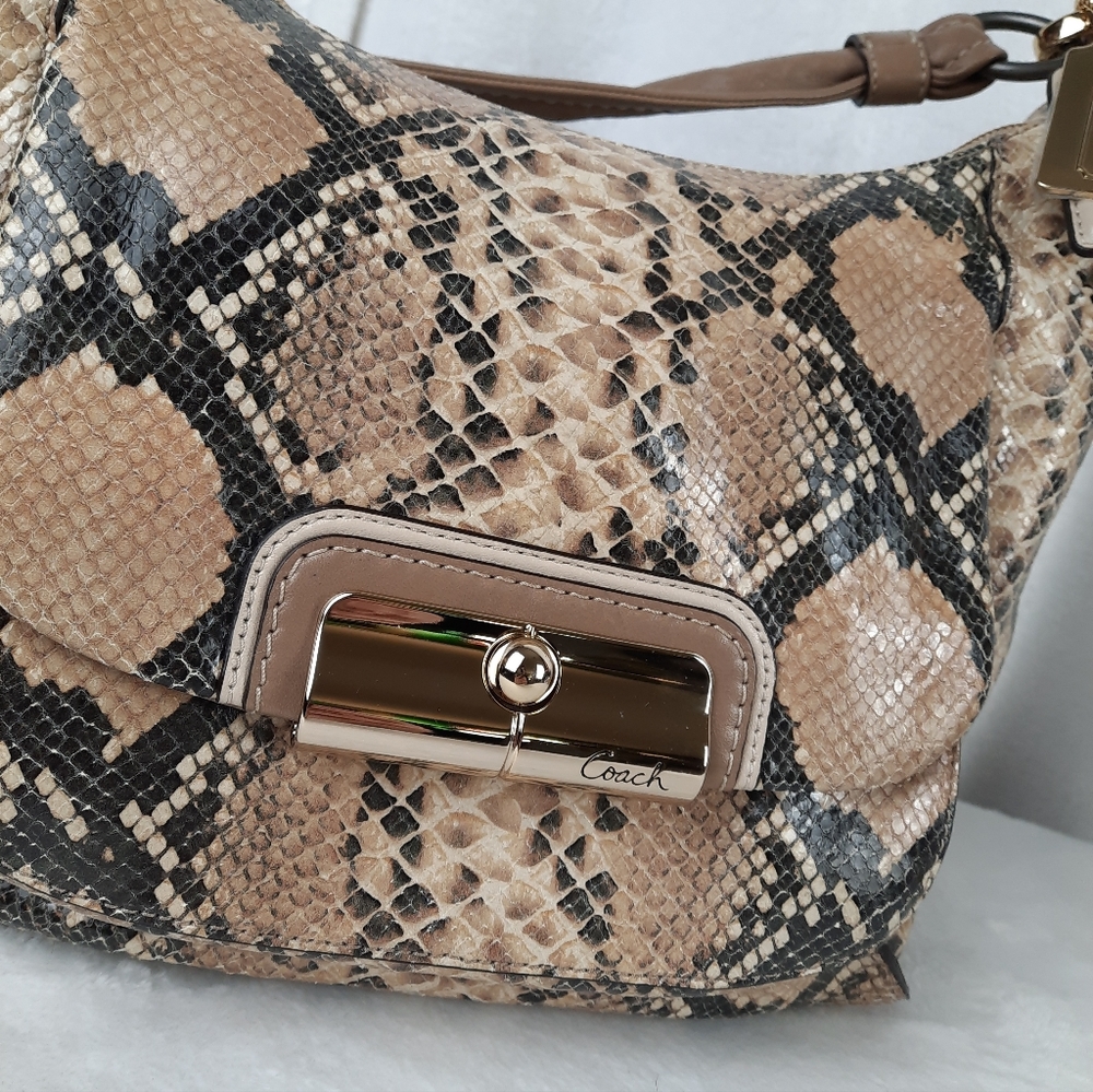 Coach Kristen Snakeskin Shoulder Bag - Tan and Black - Picture 3 of 16